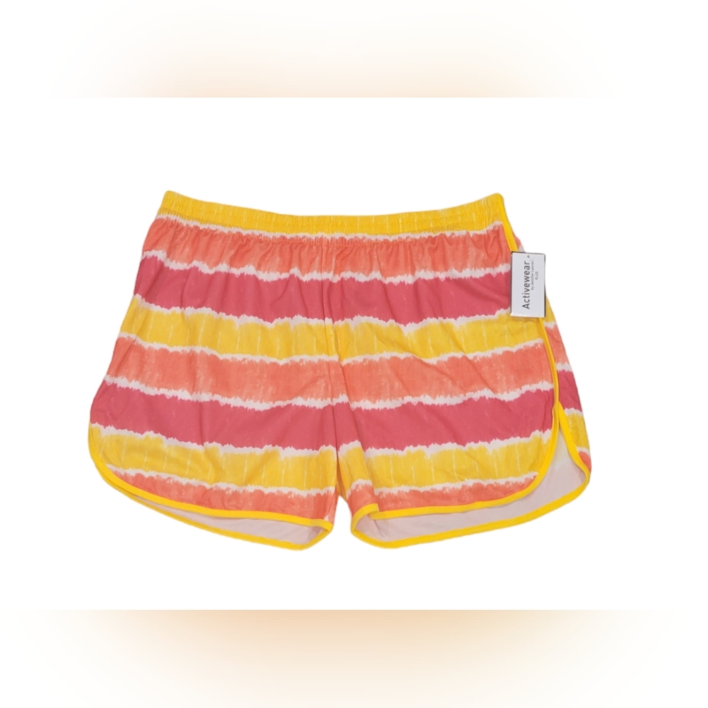 Active Wear Jennifer Lauren NWT 2X Tie Dye Stripes Pink Yellow Coral Shorts.